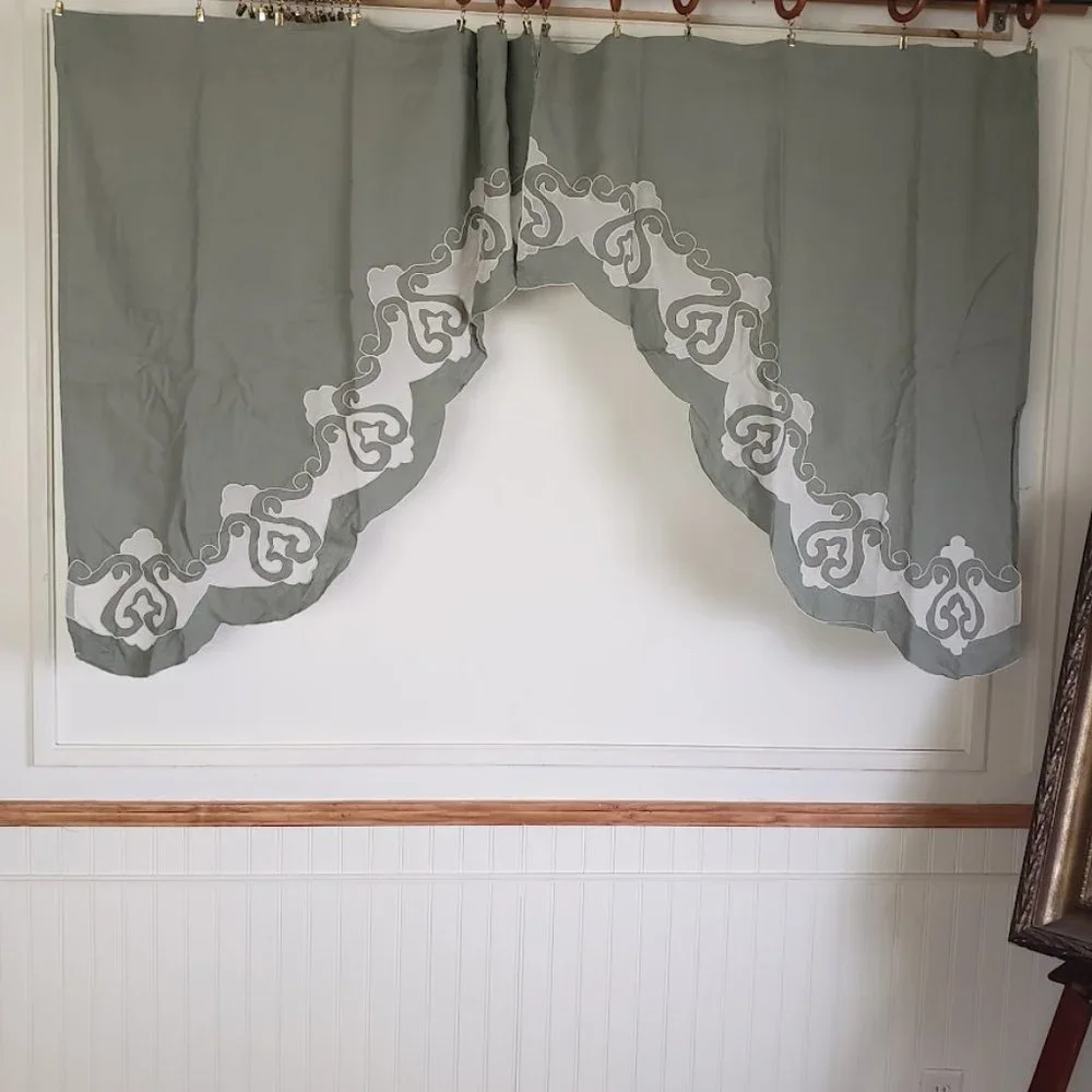 Vintage JC Penney Linen Swag Curtains with Sheer Inset 70 x 38 Sage Green - Picture 7 of 8